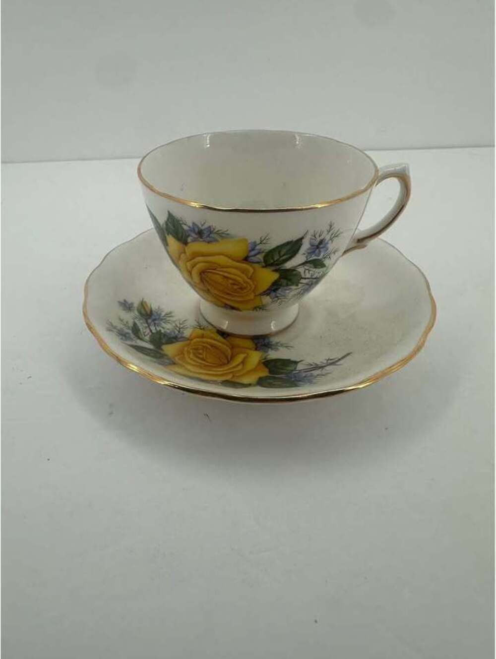 Vintage Yellow Rose Teacup and Saucer Set Royal vale